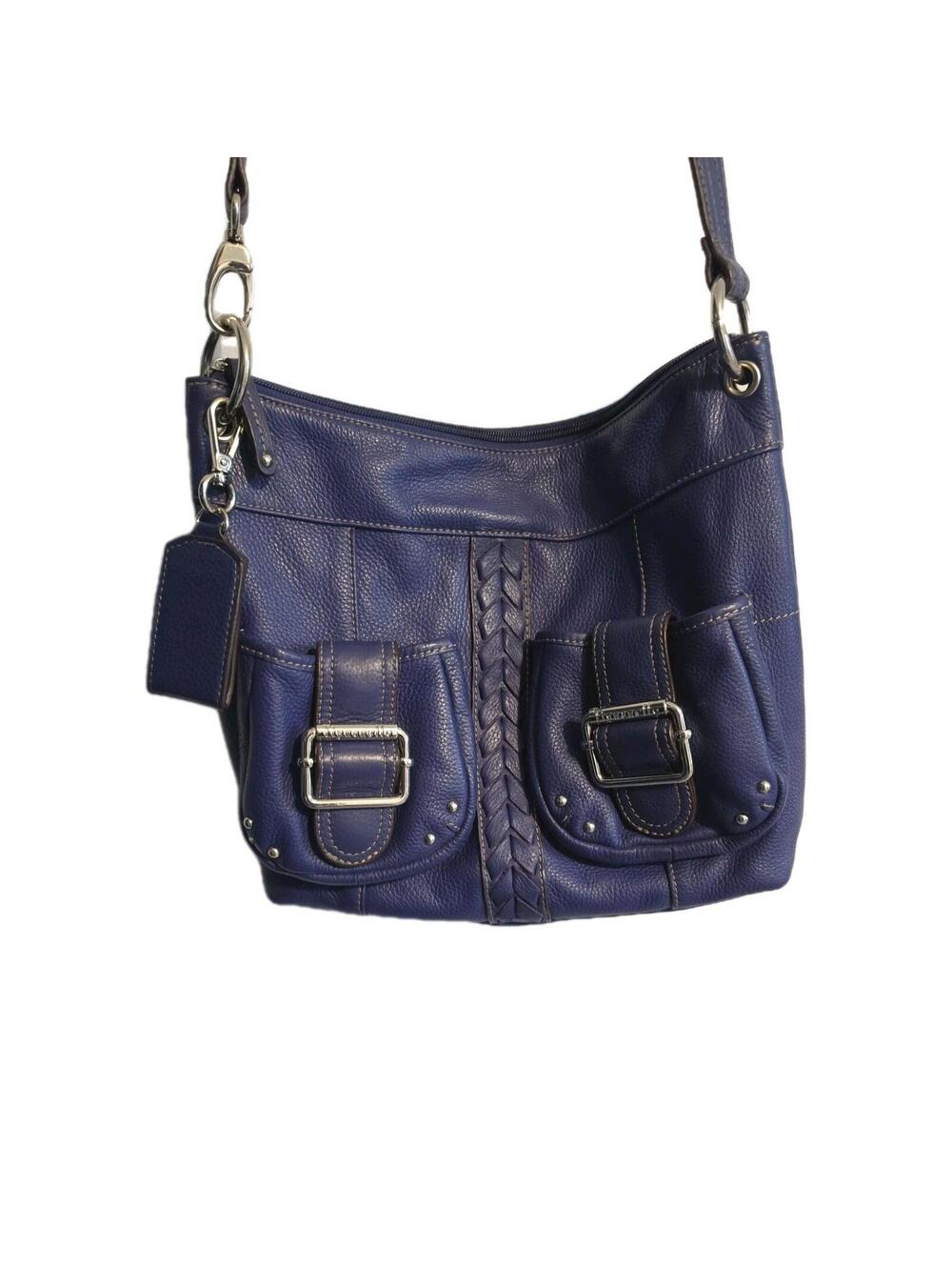 Tignanello women’s crossbody bag blue leather and Satin lined